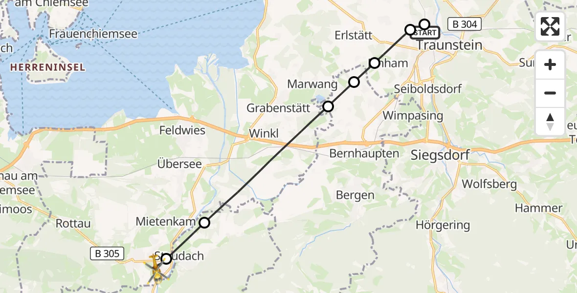 Flugroute Rettungshubschrauber Traunstein Hospital - Grassau, 08 September 2026, 08:29
