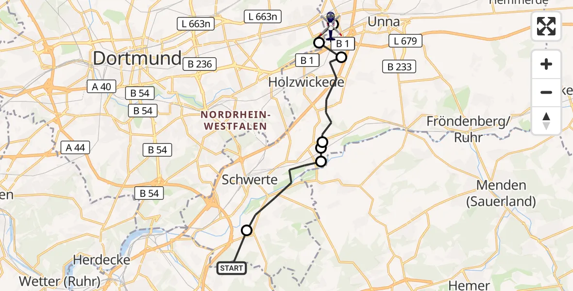 Flugroute Polizeihubschrauber Hagen - Unna, 08 September 2026, 08:31
