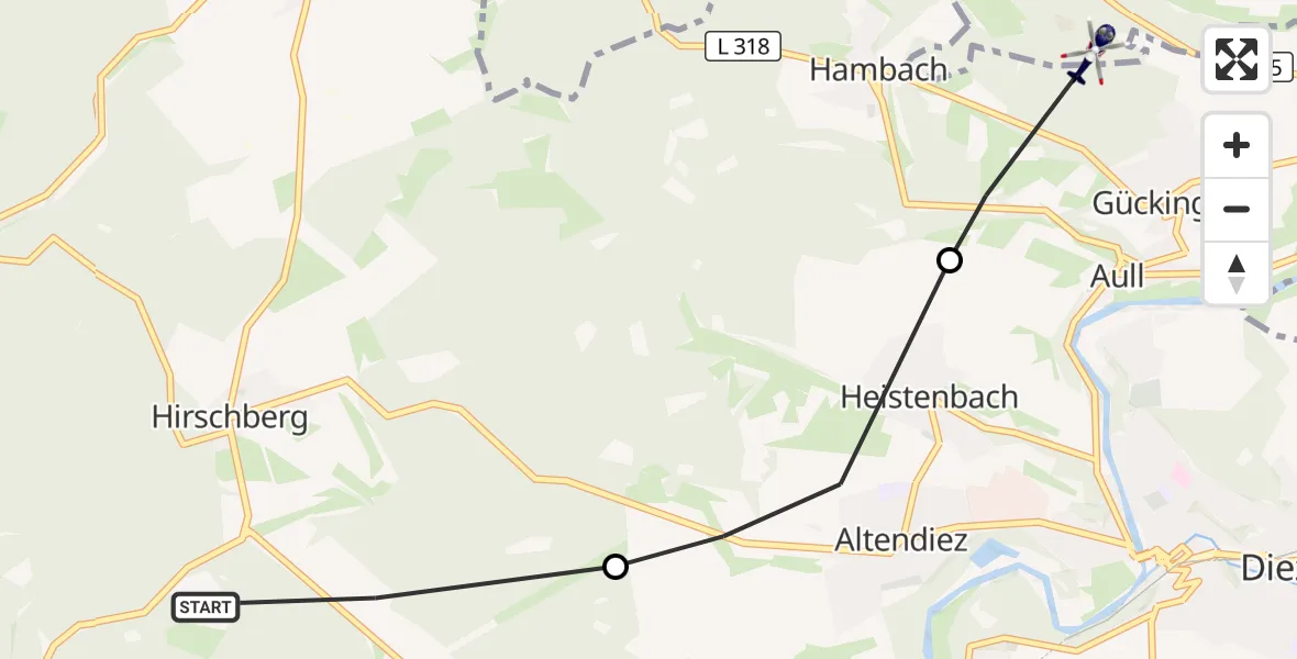Flugroute Polizeihubschrauber Langenscheid - Limburg a.d.Lahn, 08 September 2026, 08:32