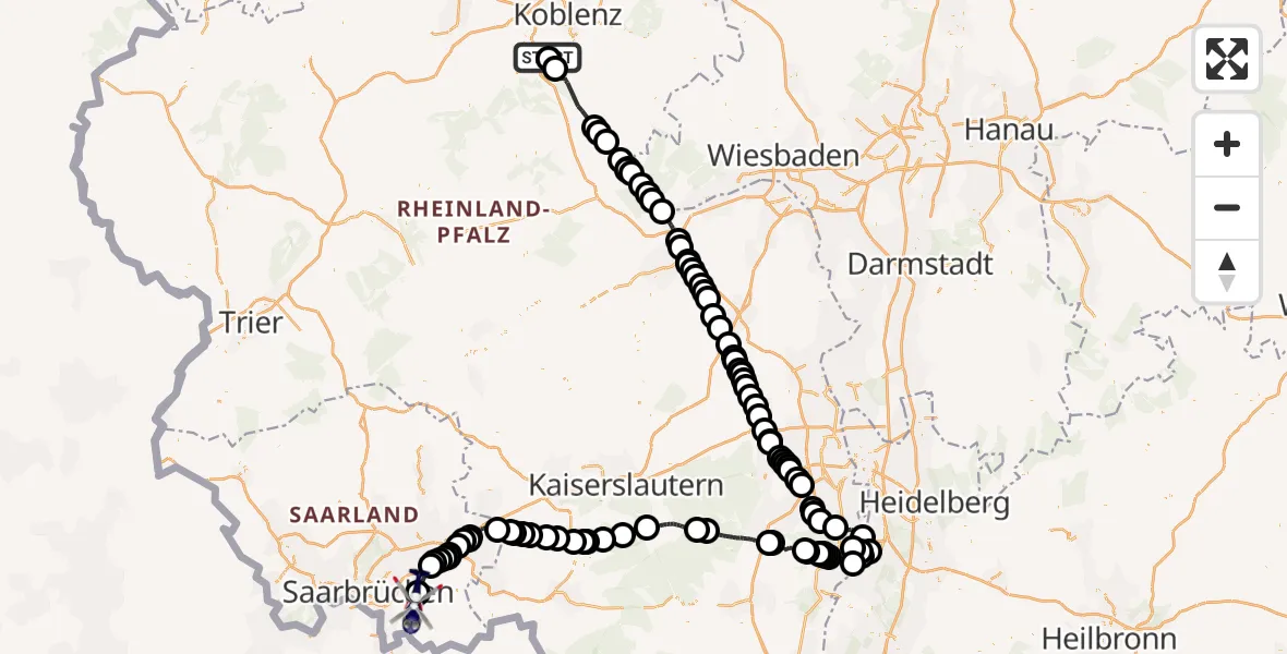 Flugroute Polizeihubschrauber Waldesch - Mandelbachtal, 08 September 2026, 08:32