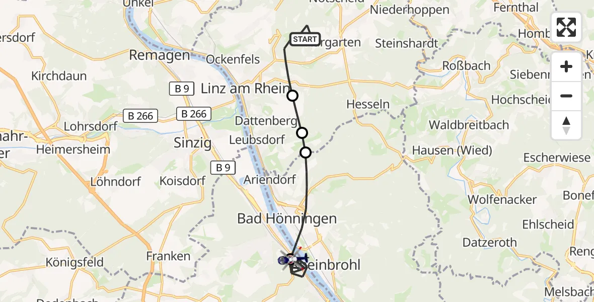 Flugroute Polizeihubschrauber Linz am Rhein - Bad Breisig, 08 September 2026, 08:35