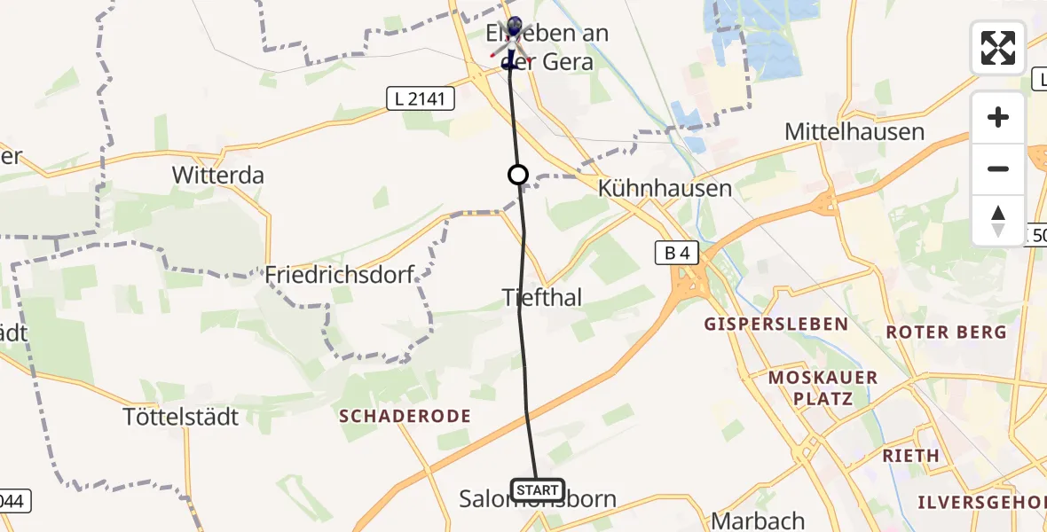 Flugroute Polizeihubschrauber Erfurt - Elxleben, 08 September 2026, 08:40