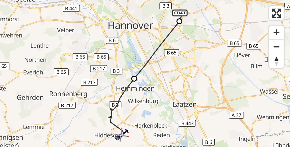 Flugroute Polizeihubschrauber Hannover Luftrettung Hubschrauberlandeplatz (Christoph 4) - Hemmingen, 08 September 2026, 08:42