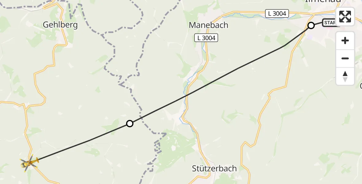 Flugroute Rettungshubschrauber Ilm-Kreis-Kliniken Arnstadt-Ilmenau Hubschrauberlandeplatz - Suhl, 08 September 2026, 08:44