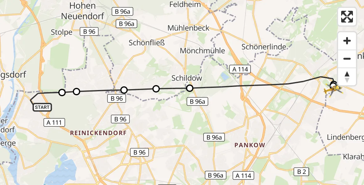 Flugroute Rettungshubschrauber Berlin - Helios Clinic Berlin-Buch, 08 September 2026, 08:51