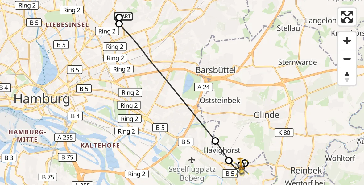 Flugroute Rettungshubschrauber Hamburg Military Hospital - Hamburg, 08 September 2026, 08:53