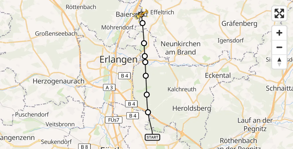 Flugroute Ambulanzhubschrauber Flughafen Nuremberg - Baiersdorf, 08 September 2026, 08:54