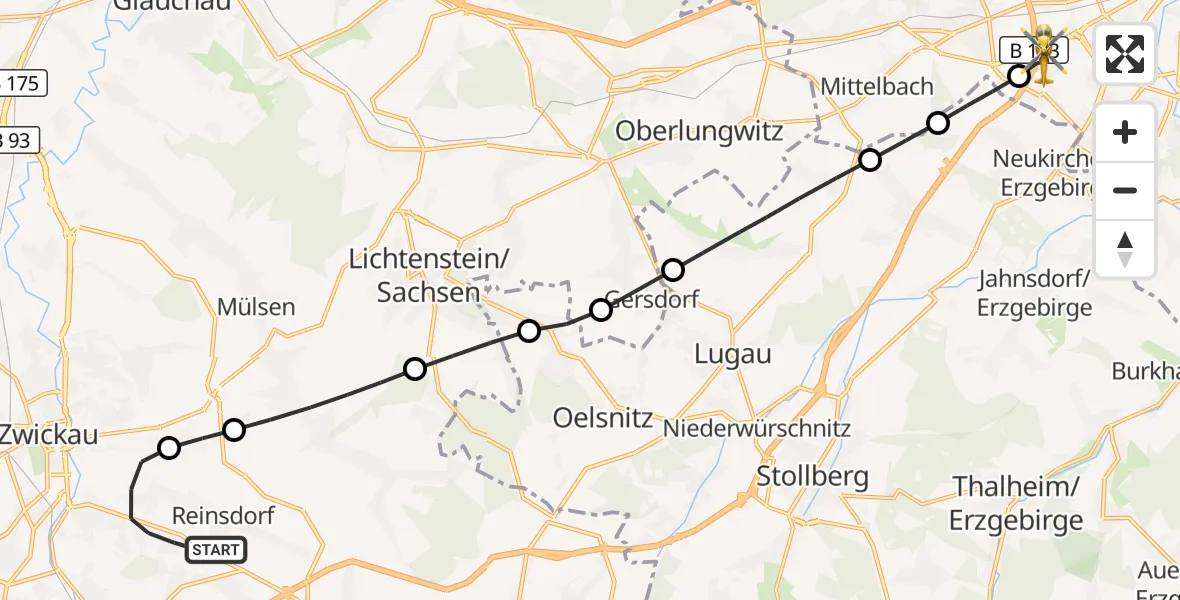 Flugroute Rettungshubschrauber Reinsdorf - Chemnitz, 08 September 2026, 08:54