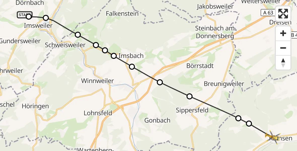 Flugroute Rettungshubschrauber Rockenhausen - Ramsen, 08 September 2026, 08:55