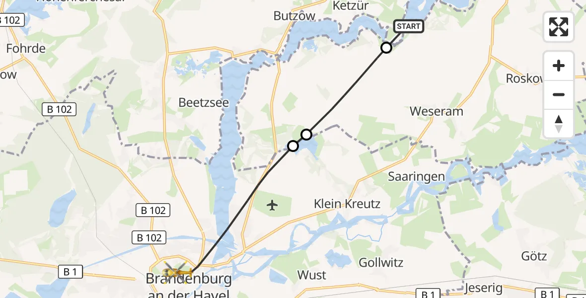 Flugroute Rettungshubschrauber Brandenburg an der Havel - Brandenburg an der Havel, 08 September 2026, 08:56