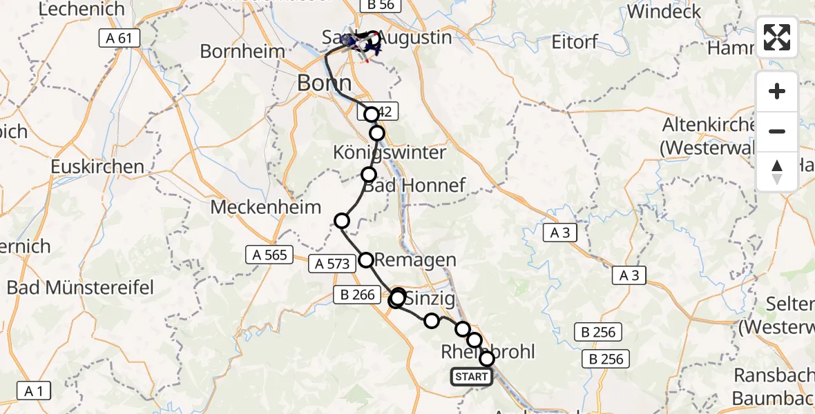 Flugroute Polizeihubschrauber Brohl-Lützing - Sankt Augustin, 08 September 2026, 08:57