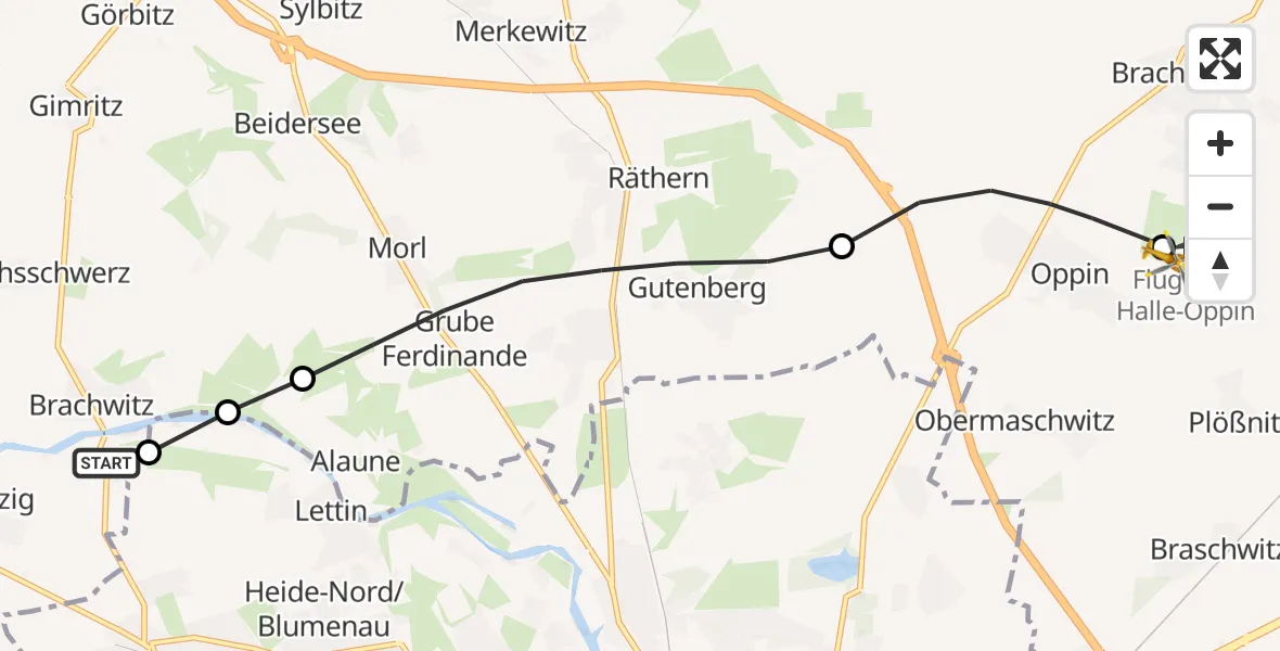 Flugroute Rettungshubschrauber Salzatal - Halle-Oppin Flugplatz, 08 September 2026, 09:02