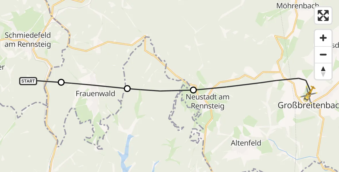 Flugroute Rettungshubschrauber Suhl - Großbreitenbach, 08 September 2026, 09:04