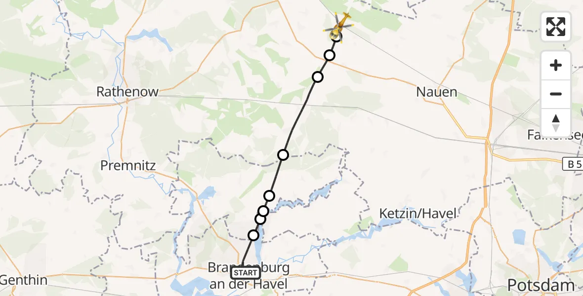 Flugroute Rettungshubschrauber Brandenburg an der Havel - Paulinenaue, 08 September 2026, 09:08