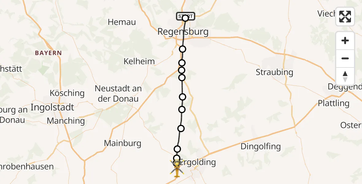 Flugroute Rettungshubschrauber Zeitlarn - Altdorf, 08 September 2026, 09:12