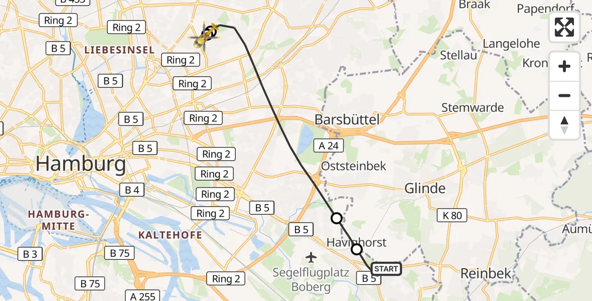 Flugroute Rettungshubschrauber Hamburg - Hamburg Military Hospital, 08 September 2026, 09:18