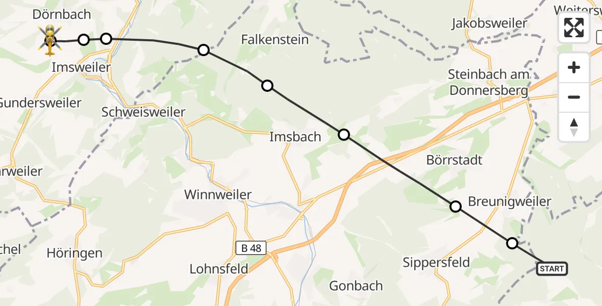 Flugroute Rettungshubschrauber Kerzenheim - Rockenhausen, 08 September 2026, 09:22