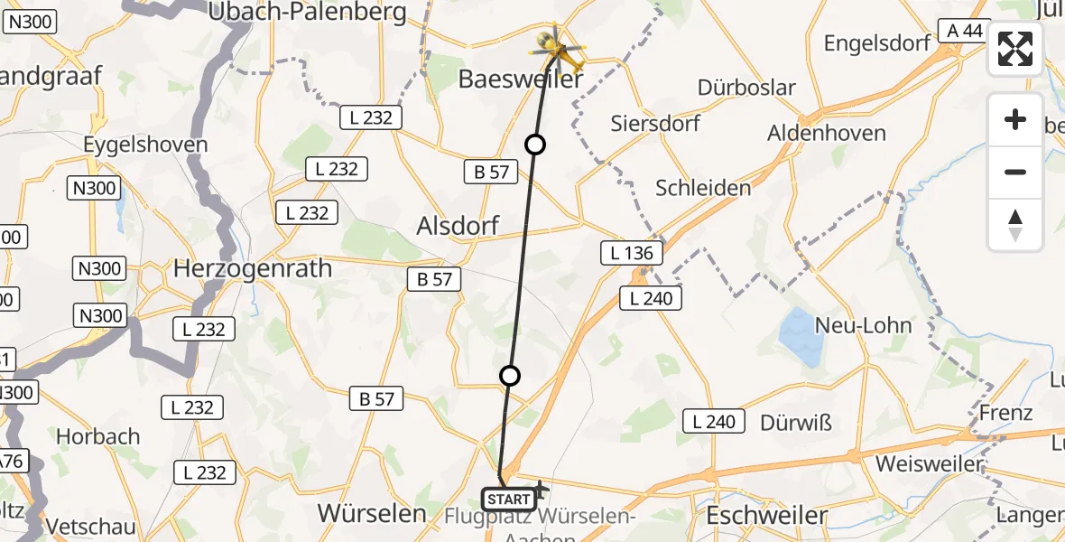 Flugroute Rettungshubschrauber Würselen - Baesweiler, 08 September 2026, 09:25