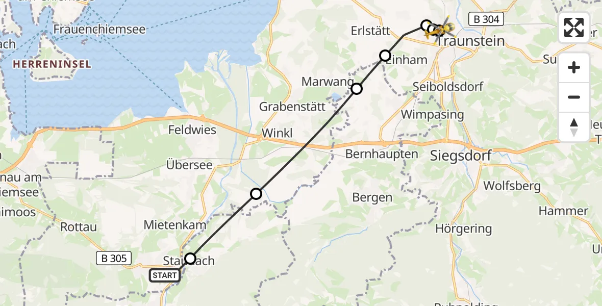 Flugroute Rettungshubschrauber Grassau - Traunstein Hospital, 08 September 2026, 09:29