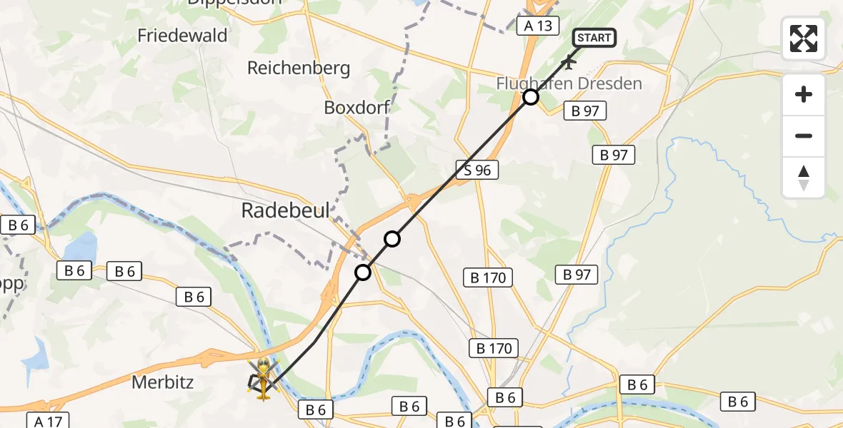 Flugroute Rettungshubschrauber Dresden Flughafen - Dresden, 08 September 2026, 09:31