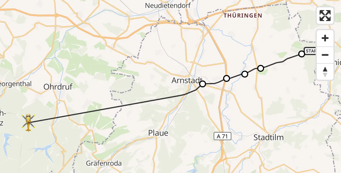 Flugroute Rettungshubschrauber Elleben - Ohrdruf, 08 September 2026, 09:33