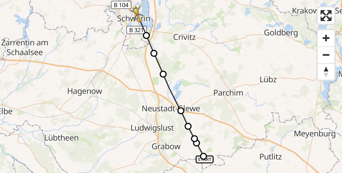 Flugroute Rettungshubschrauber Dambeck - Schwerin, 08 September 2026, 09:36