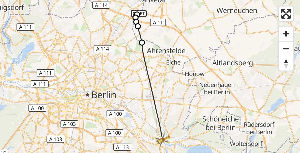 Flugroute Rettungshubschrauber Helios Clinic Berlin-Buch - Berlin, 08 September 2026, 09:45