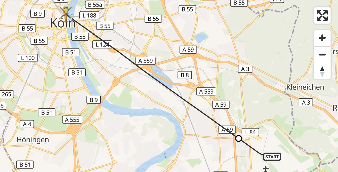 Flugroute Rettungshubschrauber Köln Bonn Flughafen - Köln, 08 September 2026, 09:51