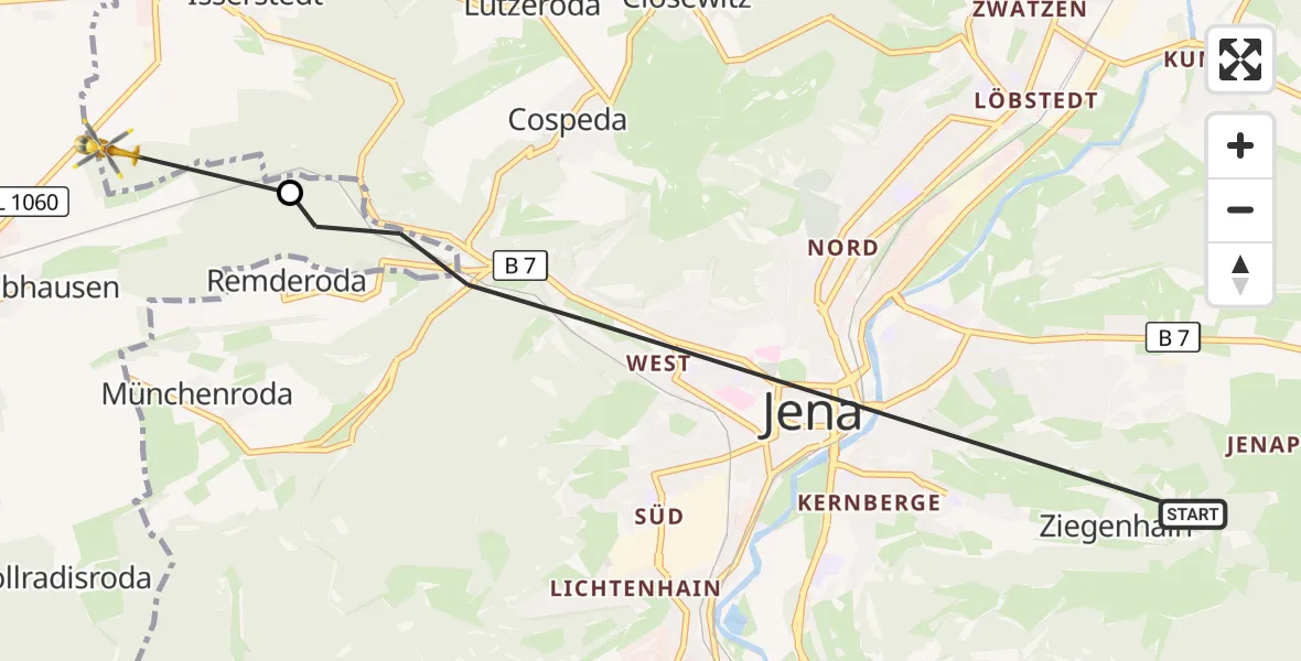 Flugroute Rettungshubschrauber Jena - Jena, 08 September 2026, 09:54