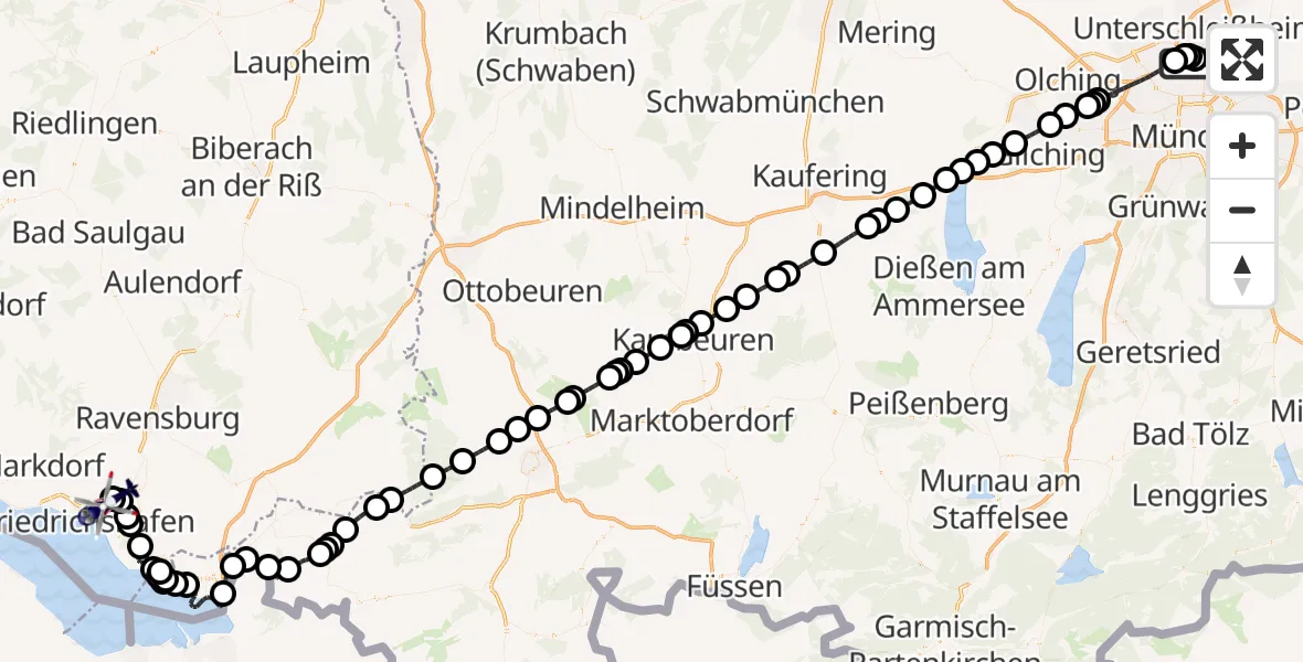 Flugroute Polizeihubschrauber Oberschleißheim - Friedrichshafen Flughafen, 08 September 2026, 09:56