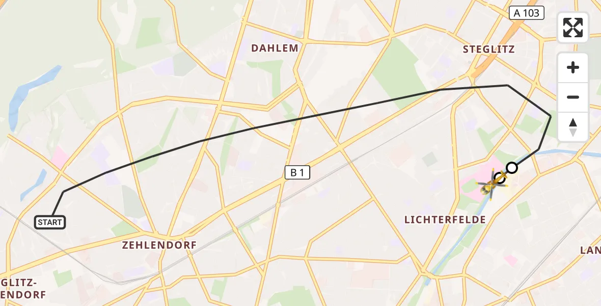 Flugroute Rettungshubschrauber Berlin - Charité Clinic Benjamin Franklin Campus, 08 September 2026, 09:58