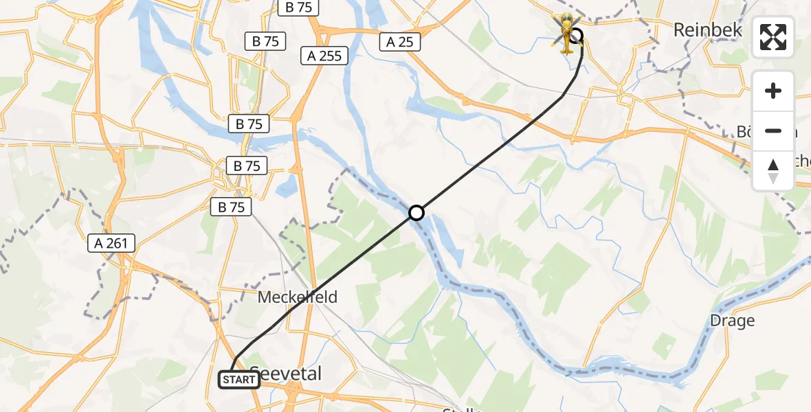 Flugroute Rettungshubschrauber Seevetal - Christoph Hansa ADAC Hubschrauberlandeplatz, 08 September 2026, 09:59
