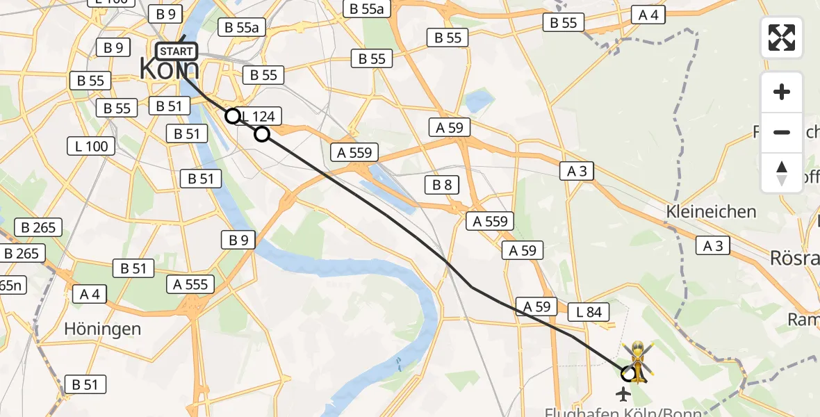Flugroute Rettungshubschrauber Köln - Köln Bonn Flughafen, 08 September 2026, 10:16