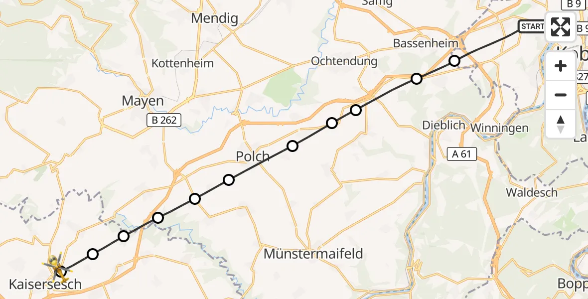 Flugroute Rettungshubschrauber Koblenz - Kaisersesch, 08 September 2026, 10:17