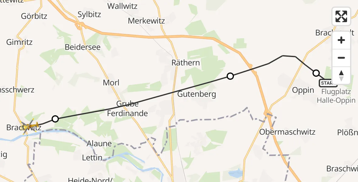 Flugroute Rettungshubschrauber Halle-Oppin Flugplatz - Wettin-Löbejün, 08 September 2026, 10:18