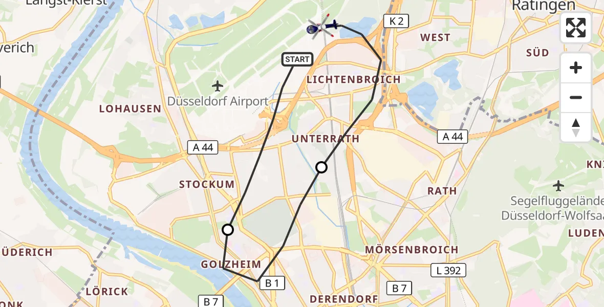 Flugroute Polizeihubschrauber Düsseldorf Flughafen - Düsseldorf Flughafen, 08 September 2026, 10:26