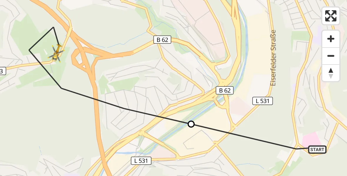 Flugroute Rettungshubschrauber Evangelisches Jung-Stilling Hospital - Siegen, 08 September 2026, 10:28