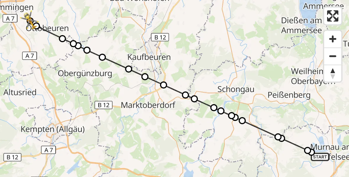 Flugroute Rettungshubschrauber Murnau a.Staffelsee - Hawangen, 08 September 2026, 10:35
