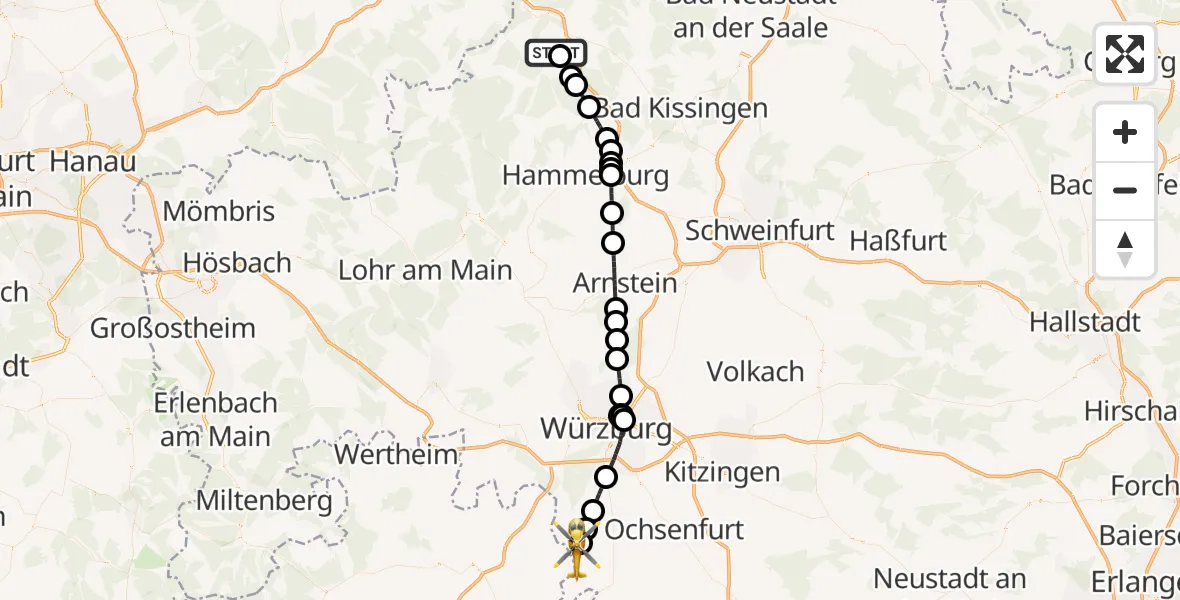Flugroute Rettungshubschrauber Oberleichtersbach - Kirchheim, 08 September 2026, 10:39