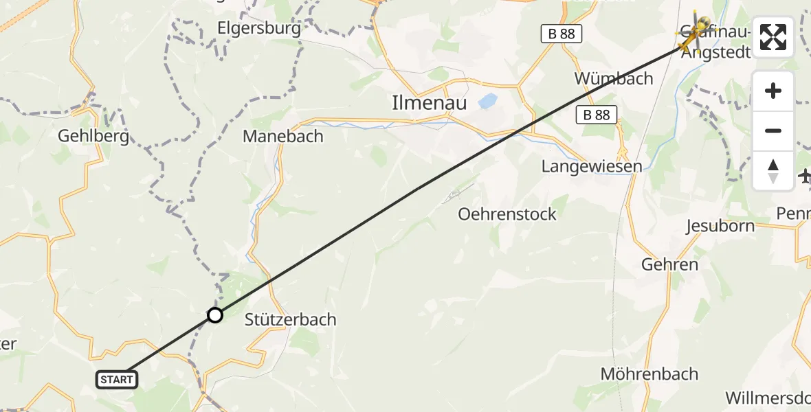 Flugroute Rettungshubschrauber Suhl - Ilmenau, 08 September 2026, 10:42