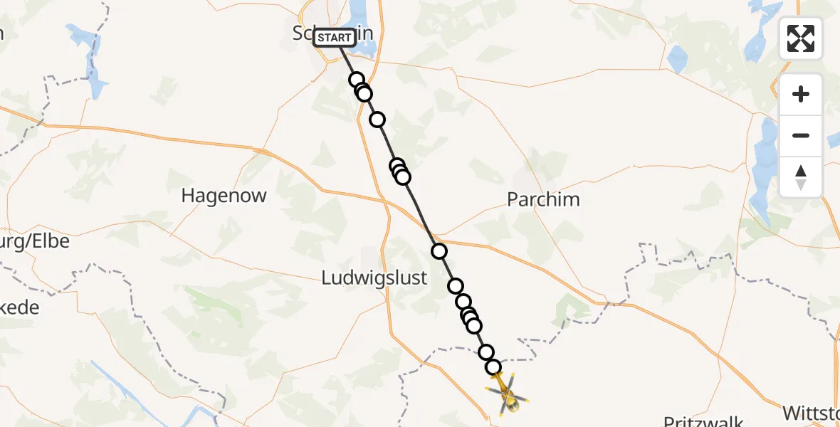 Flugroute Rettungshubschrauber Schwerin - Karstädt, 08 September 2026, 10:43