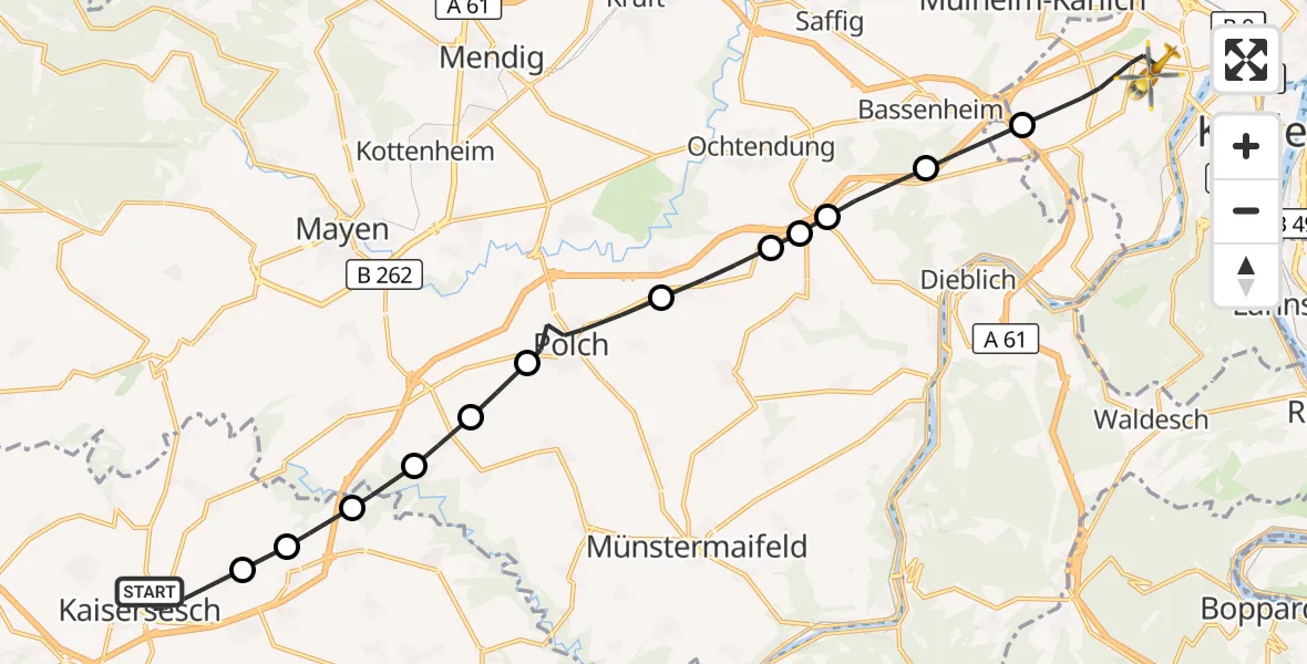 Flugroute Rettungshubschrauber Kaisersesch - Koblenz, 08 September 2026, 10:58