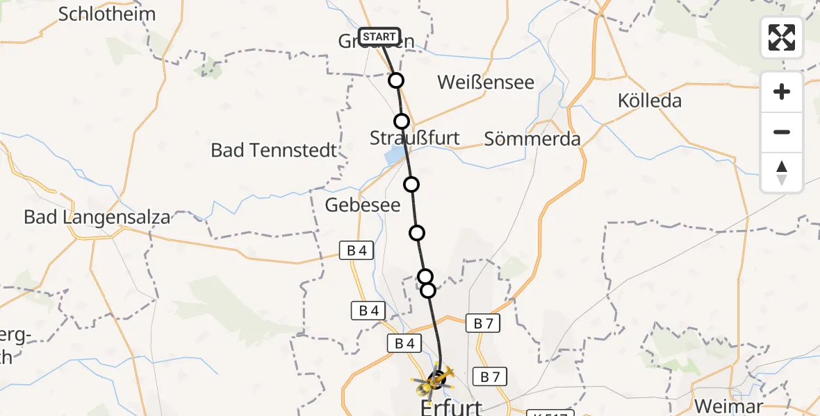 Flugroute Rettungshubschrauber Greußen - Helios Clinic Erfurt, 08 September 2026, 10:57