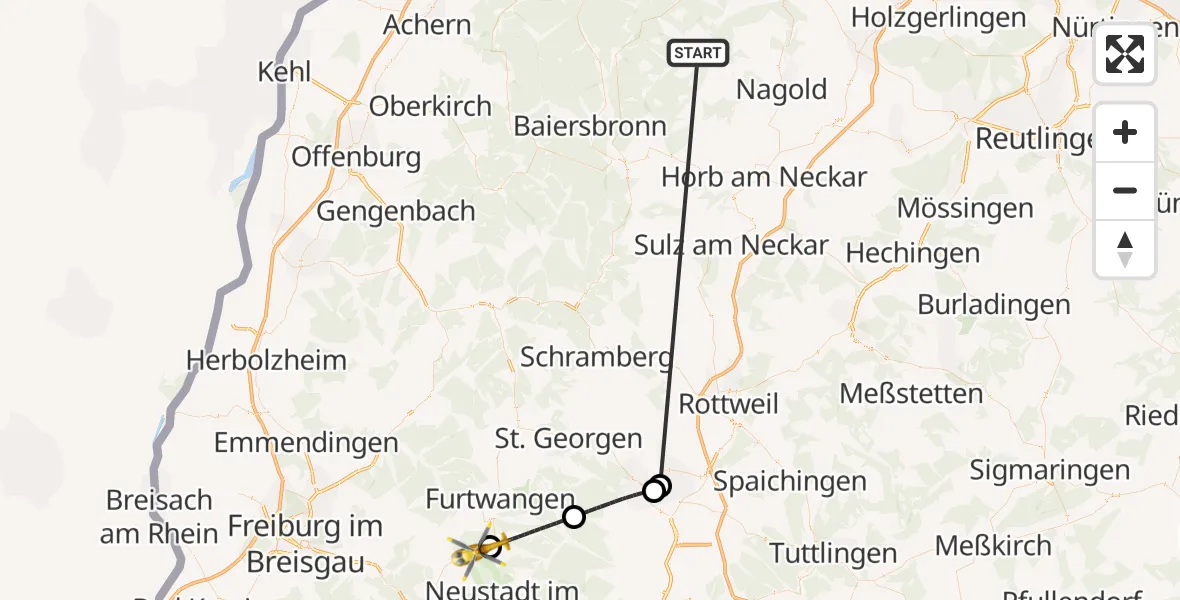 Flugroute Ambulanzhubschrauber Altensteig - Titisee-Neustadt, 08 September 2026, 11:00