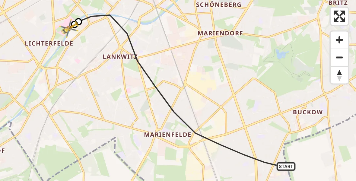 Flugroute Rettungshubschrauber Berlin - Charité Clinic Benjamin Franklin Campus, 08 September 2026, 11:06