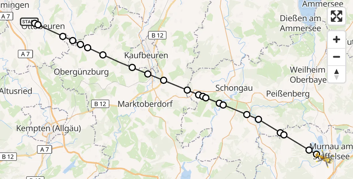 Flugroute Rettungshubschrauber Lachen - Murnau a.Staffelsee, 08 September 2026, 11:12