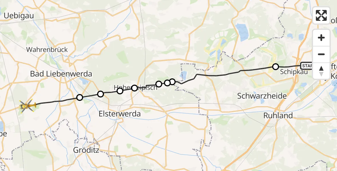 Flugroute Rettungshubschrauber Schipkau - Bad Liebenwerda, 08 September 2026, 11:14