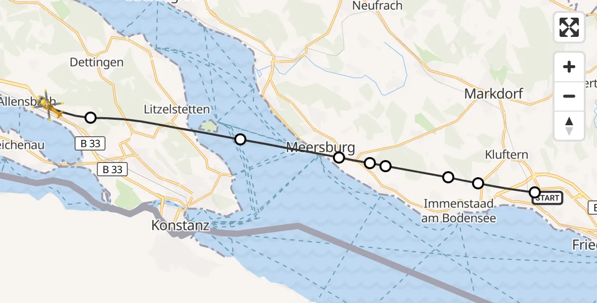 Flugroute Rettungshubschrauber Friedrichshafen Hospital - Allensbach, 08 September 2026, 11:16