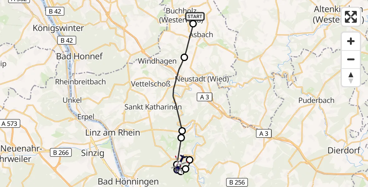 Flugroute Polizeihubschrauber Buchholz (Westerwald) - Hausen (Wied), 08 September 2026, 11:25