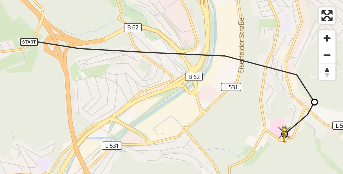 Flugroute Rettungshubschrauber Siegen - Evangelisches Jung-Stilling Hospital, 08 September 2026, 11:25